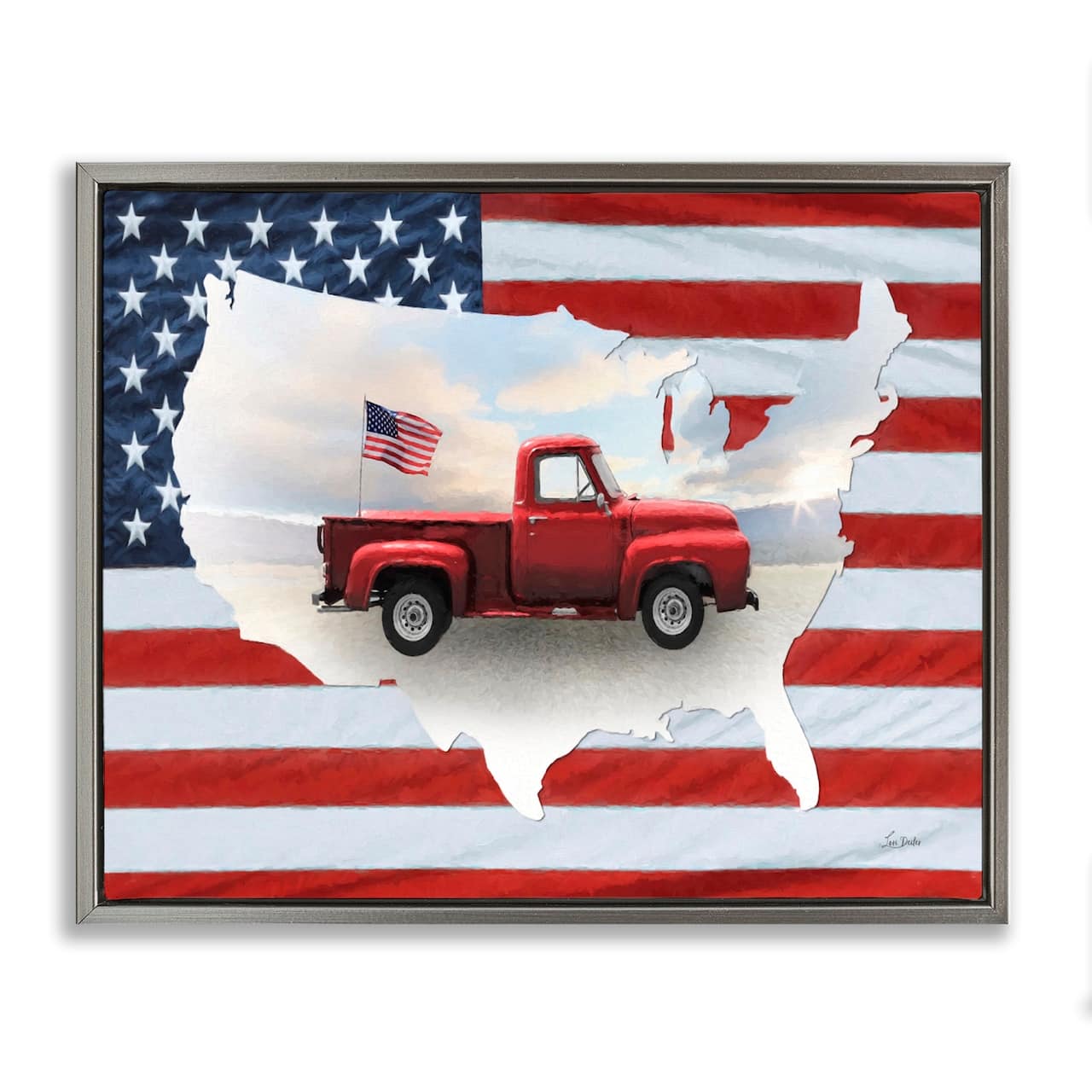 Stupell Industries Farmhouse American Flag Floater Framed Art